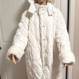 Dollhouse Ivory Quilted Puffer with Faux Fur Cuffs
